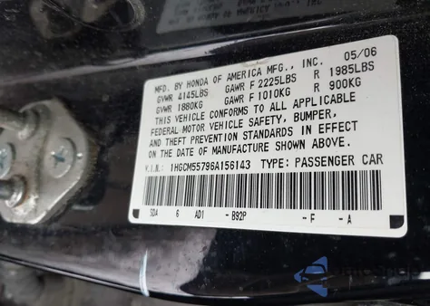 2006 Honda Accord Ex из США, поврежденный, VIN 1HGCM55796A156143